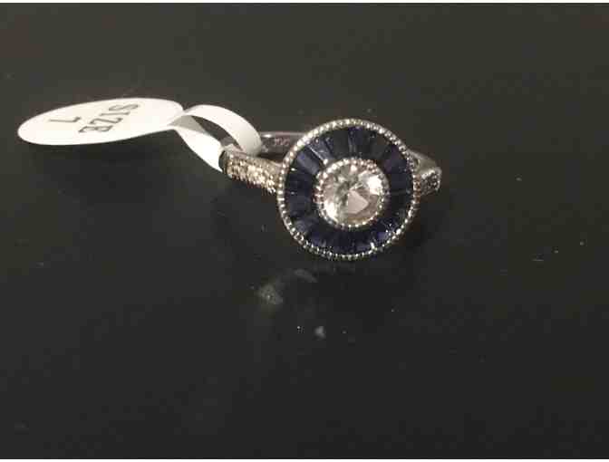 Sapphire and Diamond Ring with White Sapphire Earrings