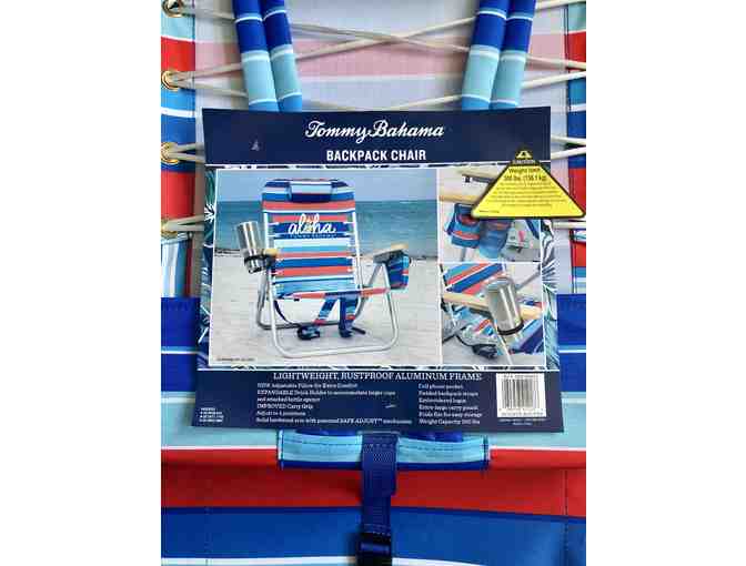 Two Tommy Bahama Backpack Beach Chairs & a Coleman 150-Quart Marine Hard Cooler