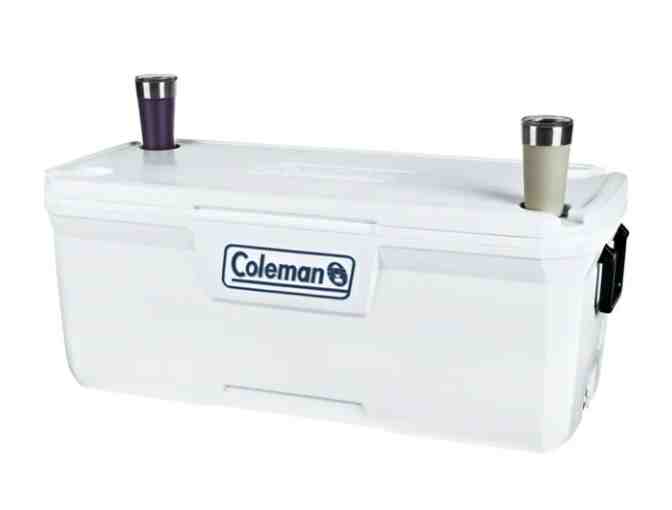 Two Tommy Bahama Backpack Beach Chairs & a Coleman 150-Quart Marine Hard Cooler