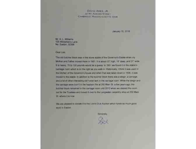 Antique Butcher Block from Governor Oliver Ames Estate