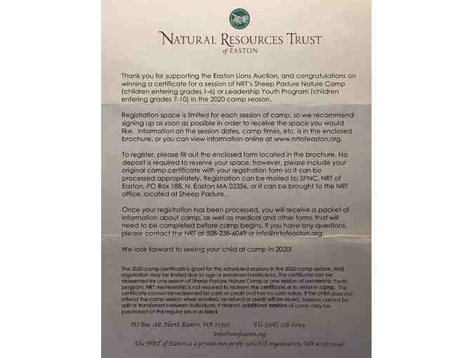 2020 Sheep Pasture Nature Camp or Leadership Certificate