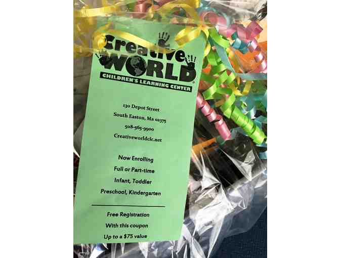 Uni-sex gift basket for and free registration coupon at Creative World