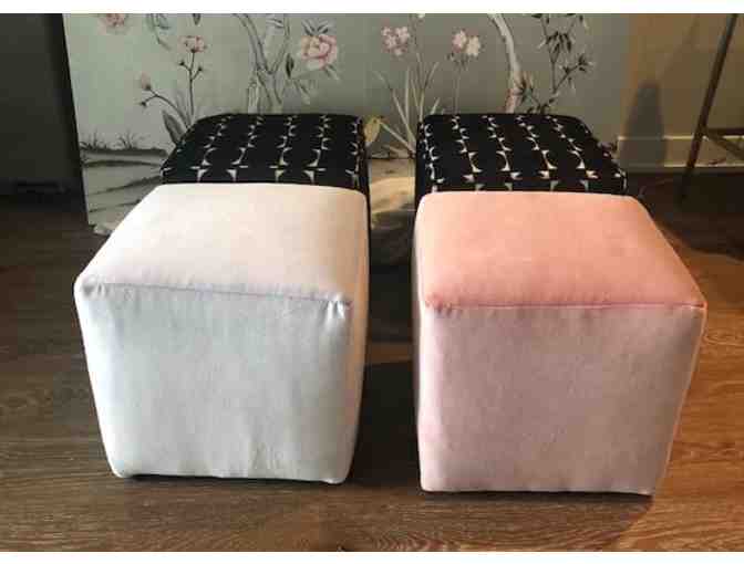 Set of 2 12' Square Custom Pink Velvet Ottomans