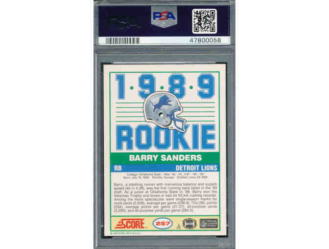 Enjoy Barry Sanders Signed 1989 Score #257 RC (PSA)