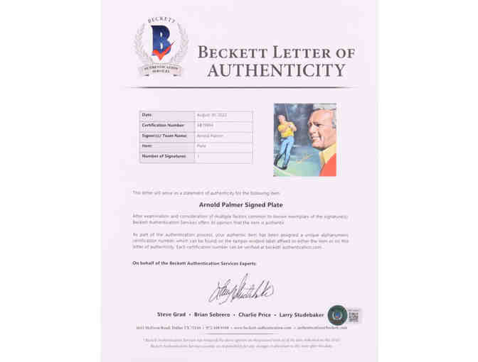 Enjoy Arnold Palmer Signed Custom Framed Plate Display (Beckett)