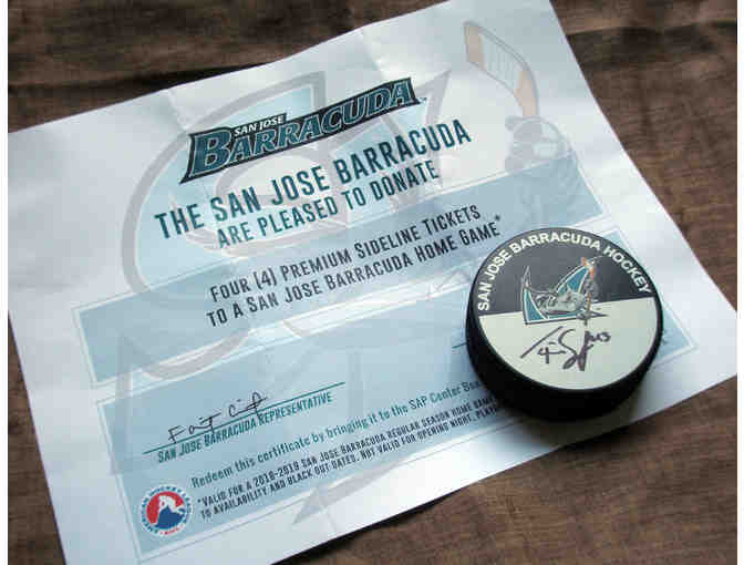 4 Tickets to a San Jose Barracuda Game + Autographed Puck from Filip Sandberg