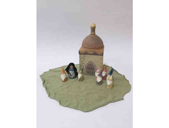 Whimsical Snow White and Seven Dwarves Wooden home with peg dolls