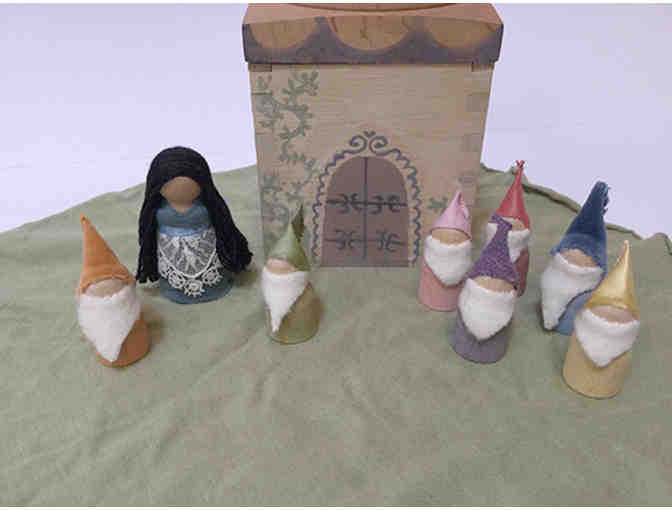 Whimsical Snow White and Seven Dwarves Wooden home with peg dolls