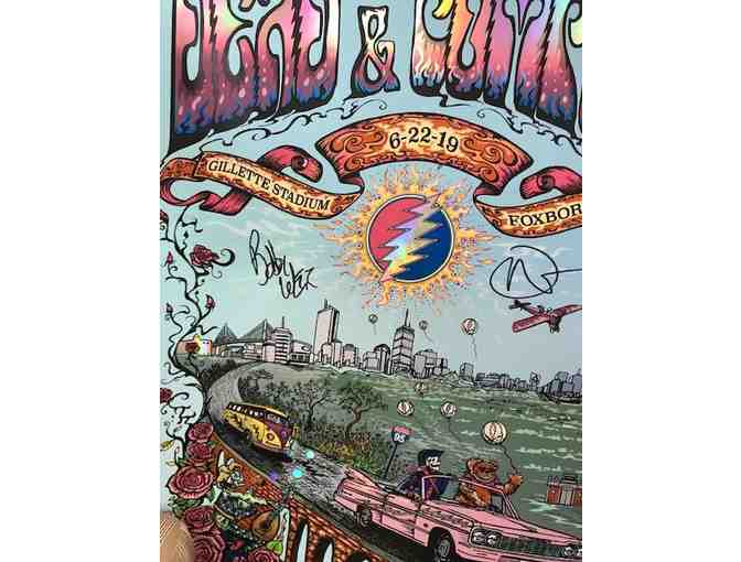 Dead and Company signed poster, with Summerfield t-shirt and hat signed by Mickey Hart