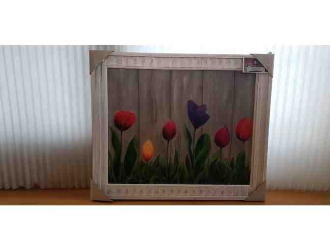 Tulips in front of a wooden fence - acrylic painting