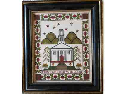 Framed Embroidery Sampler of First Church Windsor