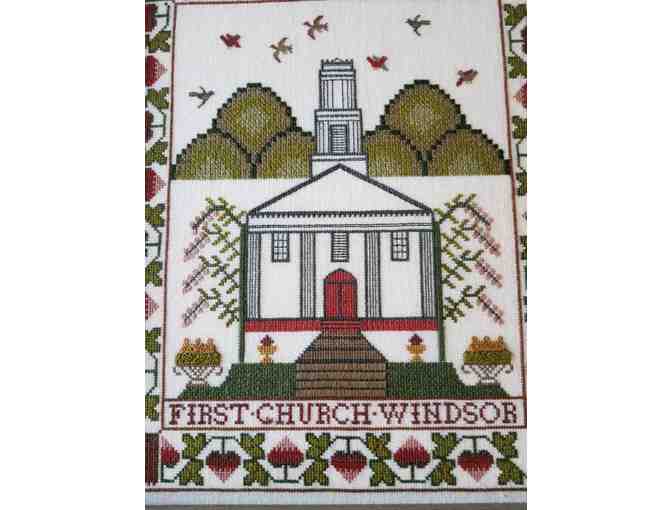 Framed Embroidery Sampler of First Church Windsor