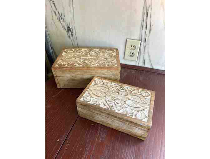 Set of 2 Hand Carved Nesting Wooden Boxes