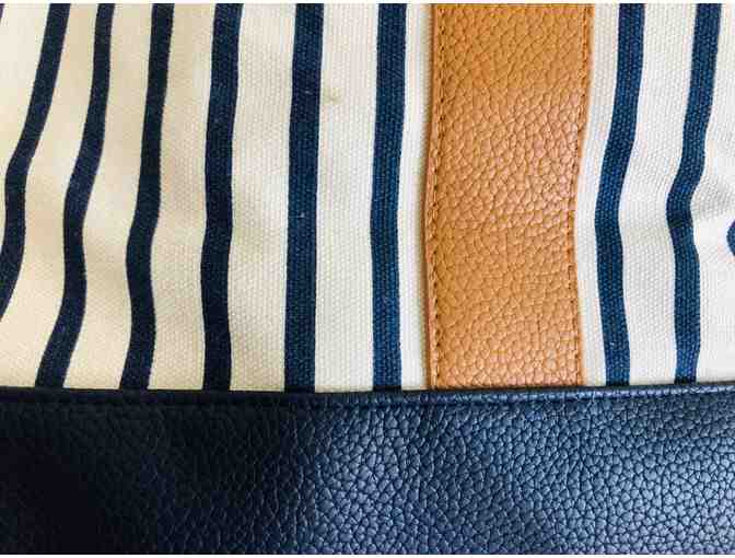 Striped Canvas Tote Bag with Added Crossbody Strap