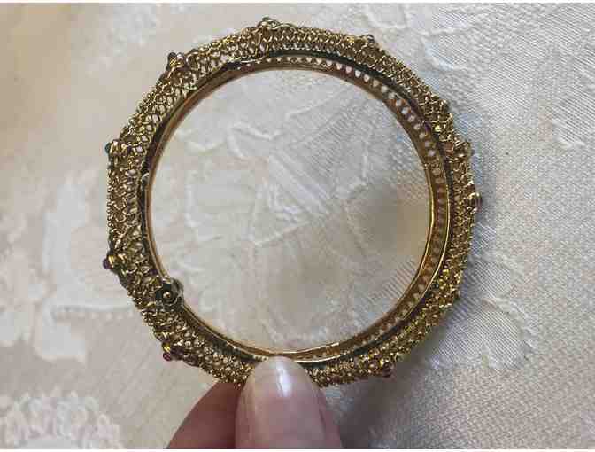 Open Weave Bangle Bracelet with Flowers