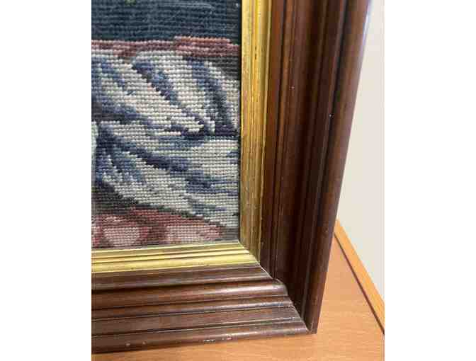 Vintage Needlepoint Floral in Wooden Frame