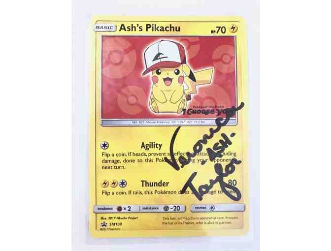 Autographed Pokemon Ash hat and Pikachu trading card