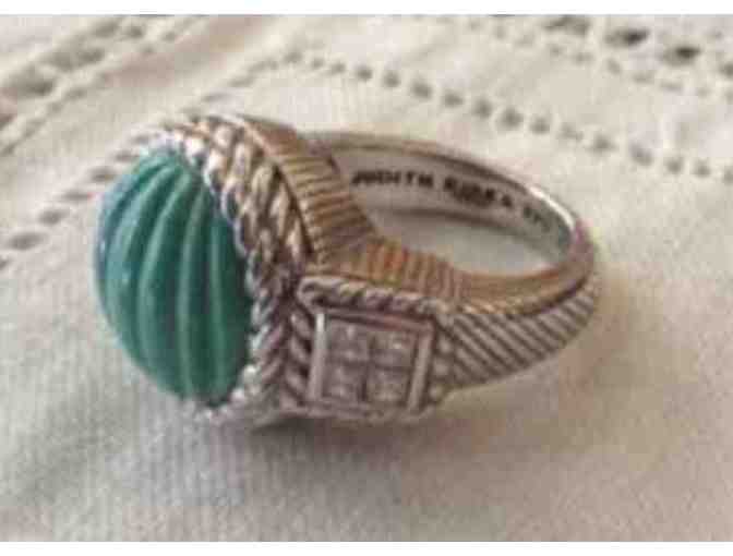JUDITH RIPKA STERLING SILVER CARVED BLUE/GREEN TURQUOISE SOLITAIRE RING