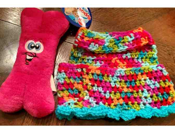 Handmade colorful dress/cape and toy for your Diva Dog