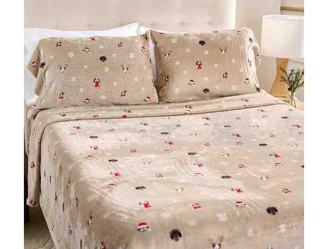 Berkshire Printed Velvetsoft 4-Piece Sheet Set Holiday Dogs - Queen - Photo 1