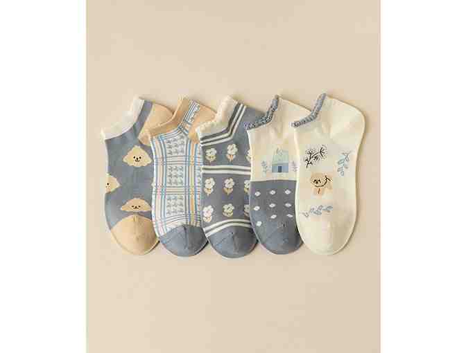 Gray & Cream Polka Dot and Puppy Five-Pair Sock Set - Photo 1