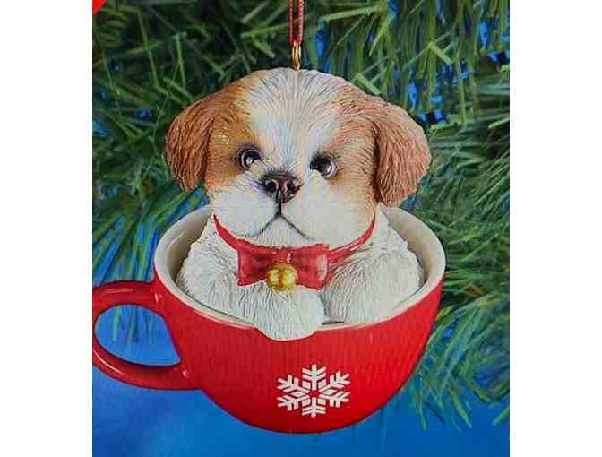 Hand-Painted Shih Tzu in Holiday Cup Ornament - Photo 1