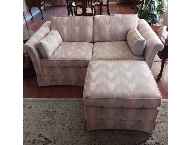 Ethan Allen Flamestitch Sofa, Love Seat and Ottoman