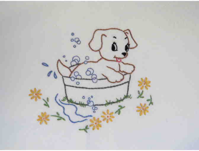 Dogs Loving Freedom Hand-Embroidered Kitchen Towels