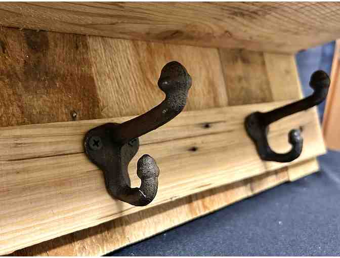 Wooden Motorcycle Equipment Shelf with Hooks