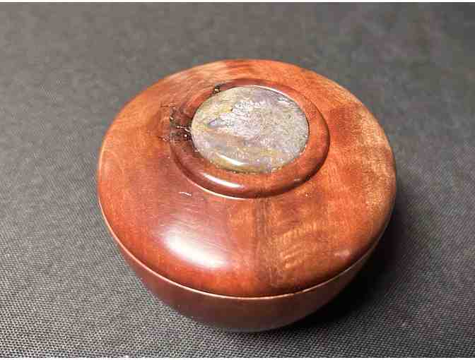 Hand Carved Wooden Trinket Bowl with Agate Stone