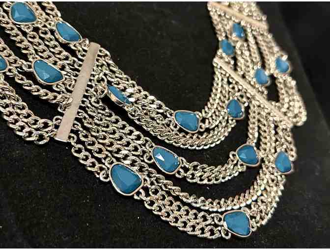 Turquoise Metal Necklace and Earrings Set