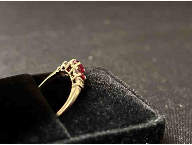 Vintage Lovely Three Heart Ruby and Diamond Ring - Size 9.25