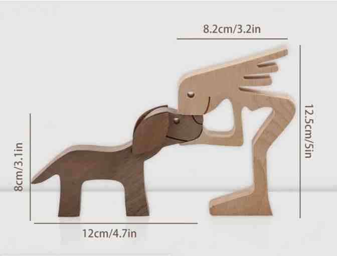 Handcarved Interlocking Woman and Dog Statue - Photo 1