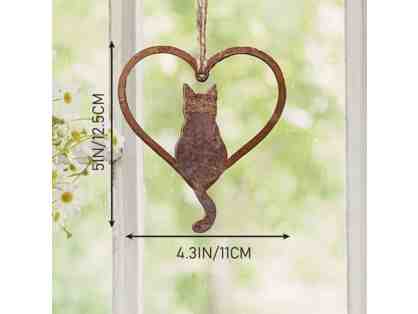 Rustic Iron Cat Silhouette Heart Ornament