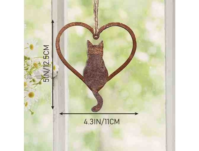 Rustic Iron Cat Silhouette Heart Ornament - Photo 1