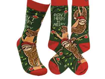 Christmas Sloth Dont Hurry Be Merry Socks