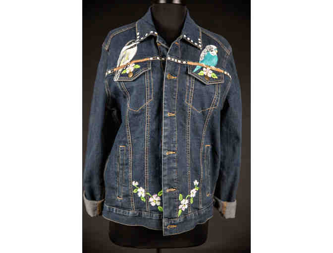 Denim Jacket with Handpainted Birds Size M