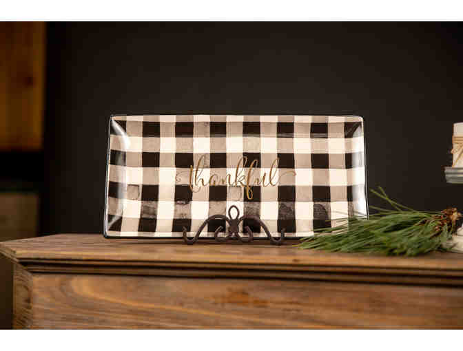 Black and White Plaid Platter and Candle Set