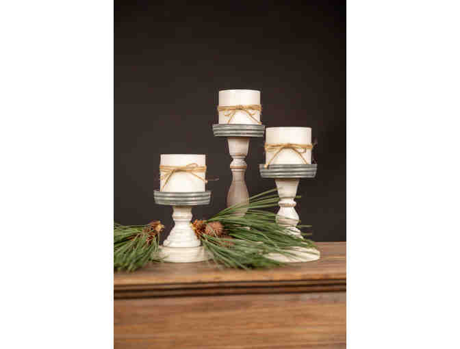 Black and White Plaid Platter and Candle Set