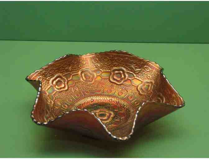 Carnival glass Fenton Captive Rose bowl 9in donated by Frank Kerr