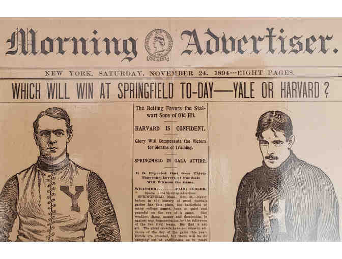 125 Year old Morning Advertiser Newspaper | 1894 Harvard/Yale Football Game