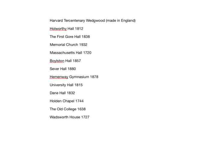 Harvard Wedgwood china set celebrating the tercentenary