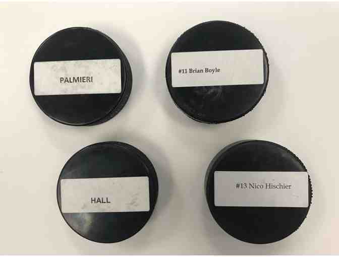 4 Autographed NJ Devils Game Pucks and Shirts