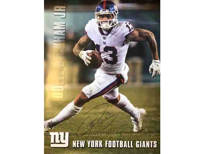 Autographed New York Giants Team Football with Autographed Odell Beckham Jr. Poster