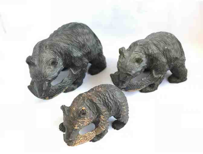 Three (3) Collectible Ainu Wooden Carved Bear and Salmon