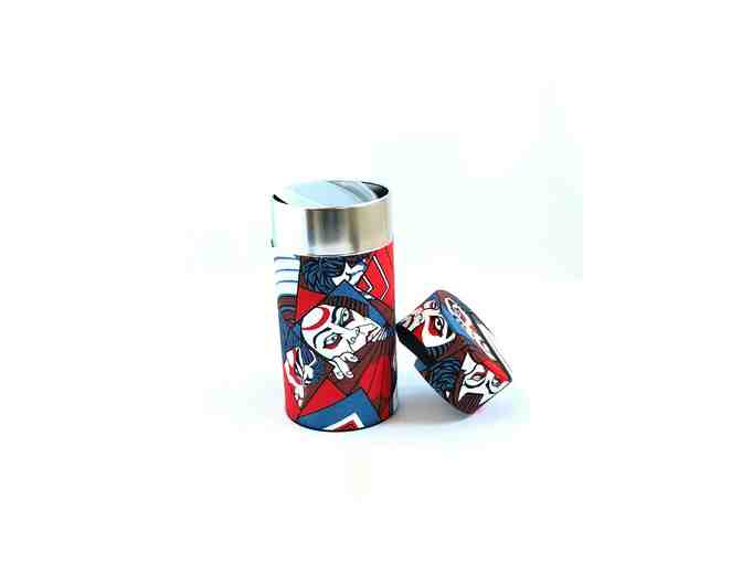 Red Kabuki Faces Printed Tea Canister