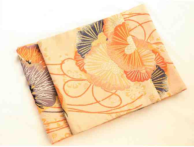 Orange and Gold Flower Obi Table Runner with Patterned Backing on One (Set of 2)