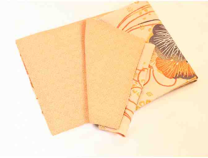 Orange and Gold Flower Obi Table Runner with Patterned Backing on One (Set of 2)