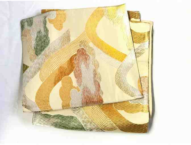 Gold with Green, Orange and Silver Design Obi Table Runner and Matching Obi Table Mat