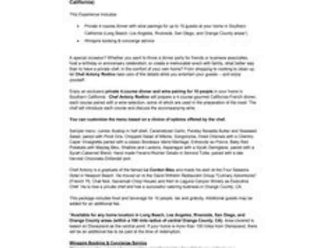 Private Chef Dinner Party for 10 in Your Home (So. California)